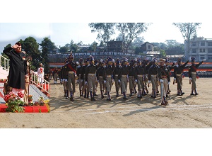 Governor of Arunachal Pradesh Lt. Gen (Retd) Nirbhay Sharma taking salute of the marching contingents in the Republic Day celebration at Indira Gandhi Park, Itanagar on 26th January 2015